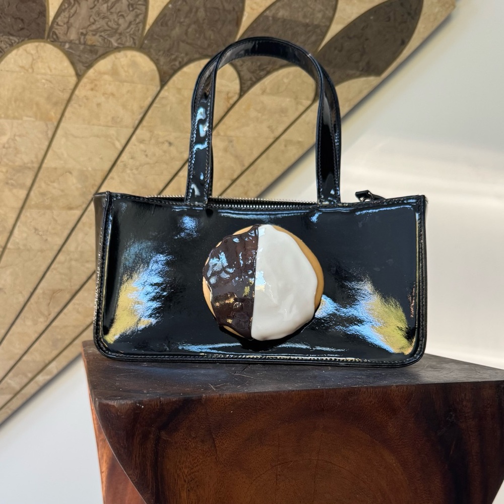 Puppets and Puppets Patent Leather Black & White Cookie purse